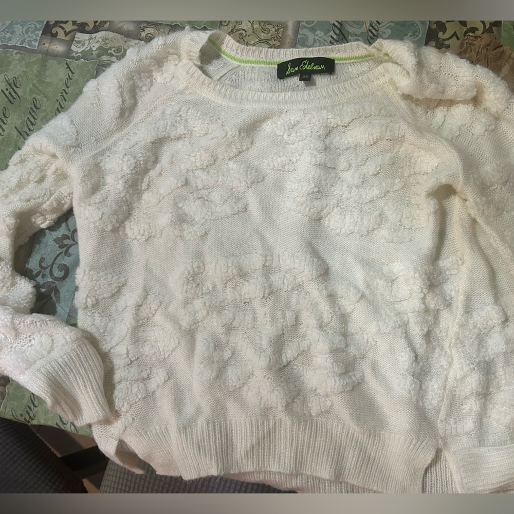 Sam Edelman Cream Textured Crew Neck Sweater